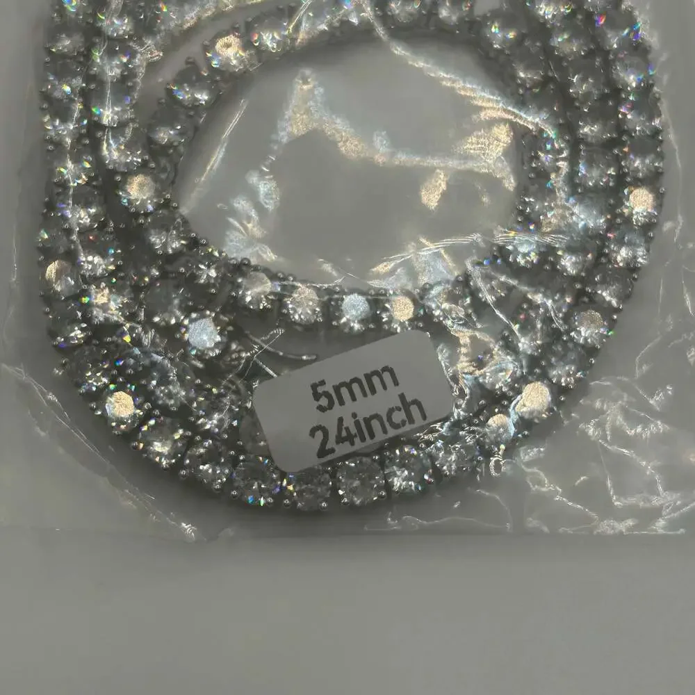 VVS1 Moissanite Tennis Chain Necklace Silver 5mm - Men Women No Pass Diamond Tes